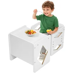 VEVOR Kinder Montessori Aktivitätstisch Lernstuhl Set Holz Höhenverstellbar Weiß