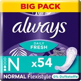 Always Daily Slipeinlagen Damen, Normal Flexistyle (54 Binden) Big Pack, mit frischem Duft, passend für alle Slipformen, atmungsaktiv, flexibel