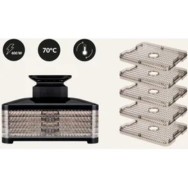 Zeegma DRY CHEF PRO Dörrautomat 400W, Obst- & Gemüsetrockner, 5 Ebenen, Temperatur 35–70°C, Umluft, Timer bis 72h - Schwarz