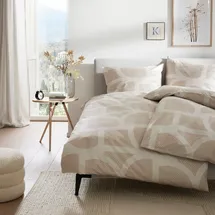 Bugatti Bettwäsche 135x200 cm - 100% Baumwolle, Reißverschluss, anschmiegsam, weich & waschbar, Satinbettwäsche beige grafisches Muster