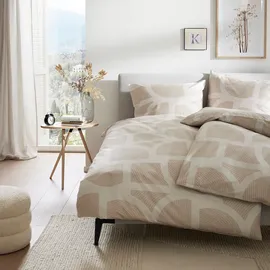 Bugatti Bettwäsche 135x200 cm - 100% Baumwolle, Reißverschluss, anschmiegsam, weich & waschbar, Satinbettwäsche beige grafisches Muster