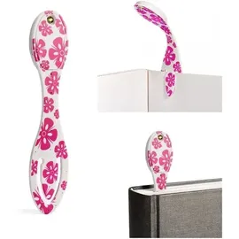Bookchair Flexilight Leselicht Pink Flowers – Weißes 2-in-1 LED-Leselicht