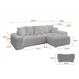 altdecor Ecksofa Cord 2-Sitzer Grau