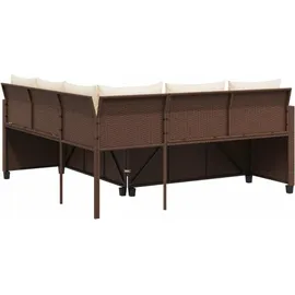 vidaXL Gartensofa in L-Form mit Tisch und Kissen Braun Poly Rattan