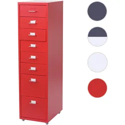 Rollcontainer Boston T851, Schubladenschrank Stahlschrank, 110x28x41cm 8 Schubladen ~ rot