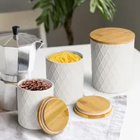 MiaMio - Set Vorratsdosen aus Keramik mit luftdichtem Holzdeckel