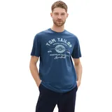 Tom Tailor T-Shirt TOM TAILOR, Damen, Gr. M, blau (nighttime blau), Single Jersey, Obermaterial: 100% Baumwolle, bedruckt, regular fit normal, Rundhals, Shirts T-Shirt, mit großem Logofrontprint