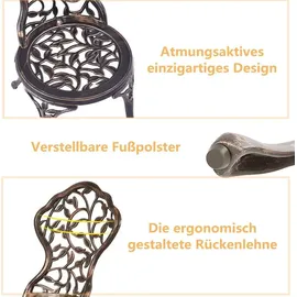 Goplus 3 tlg. Bistro Set, mit 2 Stühlen, Gartenmöbel Set, Alu, Gartenset Balkonset antik, Balkonmöbel Set Sitzgruppe Outdoor Bronze
