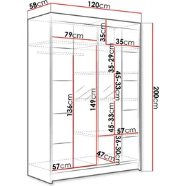 Mirjan24 Schiebetürenschrank Lino V 2-türig 0 x 0 x 0 cm Schwarz/Artisan Eiche
