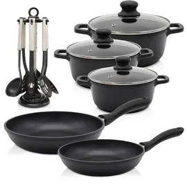 Krüger Aluguss-Topf-Set 5-tlg. schwarz 3x Fleischtopf + 2x Pfanne