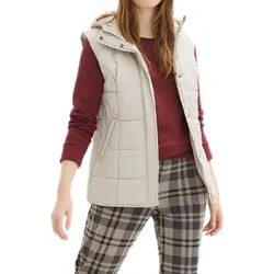 moderne Stepp-Weste für Damen Basic-Weste mit Kapuze Freizeit-Jacke 913322 Beige - 36