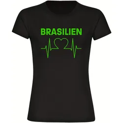 multifanshop Damen T-Shirt - Brasilien - Herzschlag - Druck gelb - Frauen