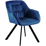 TRISENS Polsterstuhl Lora (1er oder 2er Pack, 1 St), Essstuhl mit abgestepptem Samtbezug Polstersessel in Velvetoptik blau