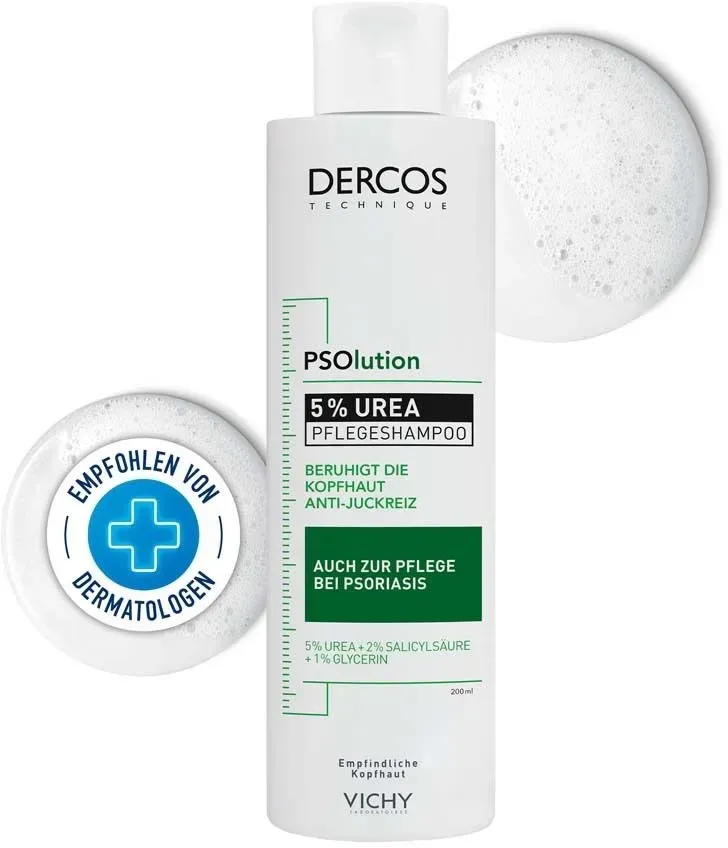 Vichy Dercos Psolution Pflegeshampoo: Beruhigendes Pflegeshampoo mit 5 % Urea gegen trockene juckende Kopfhaut – für empfindliche Kopfhaut geeignet