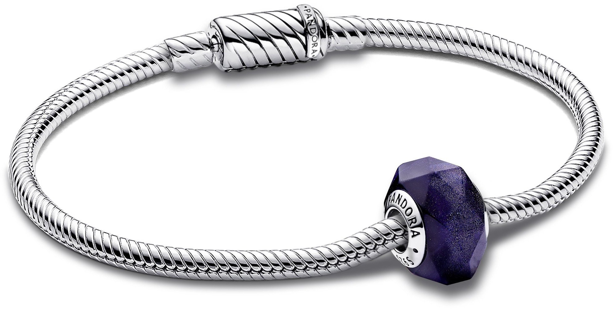 Pandora 68121 Damenarmband Silber Facettiertes Blaues Muranoglas Starter-Set, 19 cm