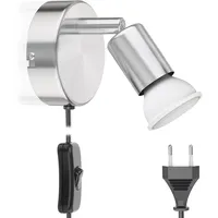 ledscom.de Leselampe LUNARA mit Schalter und Stecker chrom matt GU10 Wand-Leuchte 6,826W 630lm 100° warm-weiß