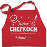 Kinderschürze Schürze Kinder Jungen Mädchen - Kochschürze - Junior Chefkoch mit Name - Wunschnamen - 2-6 Jahre - Rot - schürze+personalisiert junge personalisierte kinderschurze geschenke 3 - 2-6 Jahre