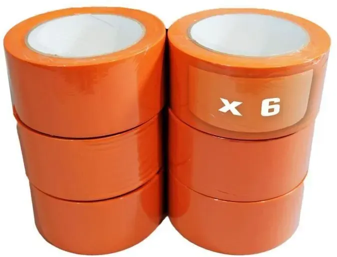 Lot de 6 Rubans adhésifs PVC orange bâtiment 50 mm x 33 m - Rouleau adhésif TECPLAST Orange