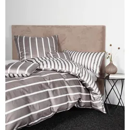 JANINE Interlock-Jersey Wendebettwäsche Gestreift Braun 155 x 220 cm + 80 x 80 cm