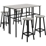 Homcom 6-teilig Essgruppe 2 Bistrotisch mit 4 Stühlen Hocker Bartisch Set Esszimmergruppe Sitzgruppe im Industrial Design Barhocker-Set für Wohnzimmer Esszimmer Spanholz Stahl Grau+Schwarz