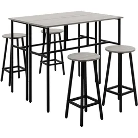 Homcom 6-teilig Essgruppe 2 Bistrotisch mit 4 Stühlen Hocker Bartisch Set Esszimmergruppe Sitzgruppe im Industrial Design Barhocker-Set für Wohnzimmer Esszimmer Spanholz Stahl Grau+Schwarz