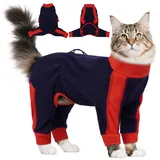 Hjyokuso Katzenbody Mit Beinen, Katzenmantel Für Katzen Winter - Verhindert Haarverlust, Schützt Nach Op, Geeignet Für Fotos, Reisen - Flauschig, Elastisch, Fellklebend - Blau XS