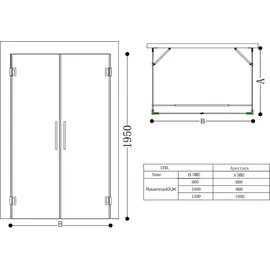 Mai&Mai Ravenna Duschkabine U-Form rechts 90 x 100 cm 8 mm ESG Klarglas transparent inkl. Duschtasse Ravenna40UK