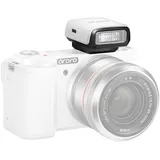Camnoon Mini Kamerablitz, GN8 6500K Blitzgerät, 3-stufige Helligkeit, manueller/automatischer Blitz, eingebauter Akku für Canon, Nikon, Sony, Fujifilm, Olympus, Panasonic Kameras (Weiß)
