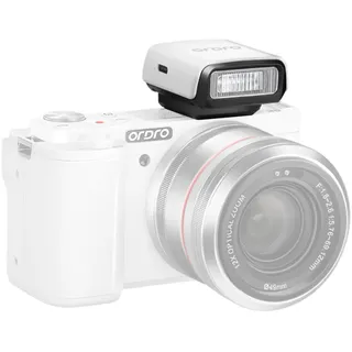Camnoon Mini Kamerablitz, GN8 6500K Blitzgerät, 3-stufige Helligkeit, manueller/automatischer Blitz, eingebauter Akku für Canon, Nikon, Sony, Fujifilm, Olympus, Panasonic Kameras (Weiß)