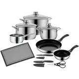 WMF Diadem Plus Topf-Set 6-tlg. 3 x Fleischtopf + 2 x Bratpfannen + Stielkasserolle inkl. Schneidebrett + 2 Messer + 1 Schere