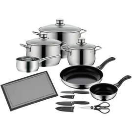 WMF Diadem Plus Topf-Set 6-tlg. 3 x Fleischtopf + 2 x Bratpfannen + Stielkasserolle inkl. Schneidebrett + 2 Messer + 1 Schere