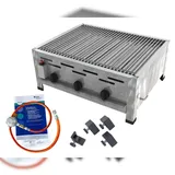 ChattenGlut Gasbräter 3-flammig 10,8kW Tischgerät Einzelne Edelstahlstäbe als Rost mit DGUV