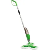 InnovaGoods - Dreifach-Sprühmopp Trimoppy mit 3 rotierenden Köpfen, Ergonomischer Auslösegriff, Universal für alle Bodenarten, Inkl. 3 Mikrofasertücher, Weiß/Grün, Unitalla, Edelstahl