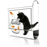 banjado Wandbriefkasten Edelstahl Katze Und Fisch inkl. Zeitungsfach