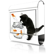 banjado Wandbriefkasten Edelstahl Katze Und Fisch inkl. Zeitungsfach
