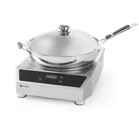 HENDI Induktionswok mit Wokpfanne mit Deckel Profi Line, Induktionswokpfanne, 230V/3500W, 340x450x(H)295mm
