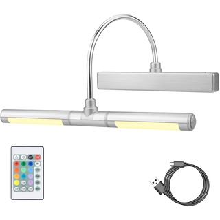 HONWELL Drahtlose Bilderleuchte LED, Bilderlampe mit Fernbedienung,Drehbarer LED Lichtkopf mit Timer 180° Schwenkarm Wiederaufladbare Dart beleuchtung Kabellos Malleuchte zum Malen von Bildern,Silber