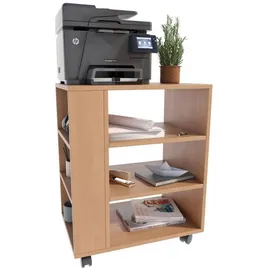 matkam Druckertisch Holzwerkstoff 60x74x40 cm Erle mit Rollen