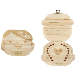Spetebo Zahndose Holz Milchzahn Dose – Mädchen, Zahnbox für Milchzähne aus Holz ca. 12 cm beige