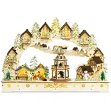 SIKORA LB47 LED Holz Schwibbogen WEIHNACHTSDORF MIT Pyramide mit Motorantrieb inklusive Trafo