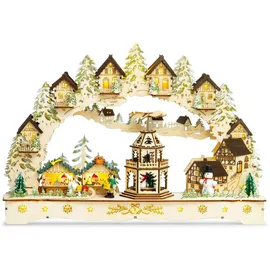 SIKORA LB47 LED Holz Schwibbogen WEIHNACHTSDORF MIT Pyramide mit Motorantrieb inklusive Trafo