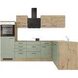 Flex-Well Exclusiv Winkelküche Cara 280 x 170 cm Schilfgrün matt - Artisan Eiche