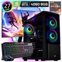 Gaming Komplett PC Set: AMD RyzenTM 9 5900X 12x 4.8 Ghz - 32GB Ram - 1TB SSD - Nvidia GeForce RTX 4060 8GB - 27" Gaming TFT 2K 1ms, Tastatur Maus ...