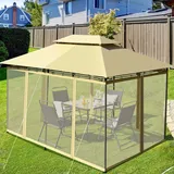 COSTWAY Pavillon Metall 3x4m, Gartenpavillon mit abnehmbaren 4 Seitenwänden, Gartenzelt Luxus, Festzelt Partyzelt Stabil, fürs Picknicken, Grillen, Hochzeiten (Beige)