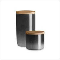 Springlane Keramik Vorratsdosen 2er Set – Misty Cliff Grau mit Holzdeckel – 900 ml & 380 ml Aufbewahrungsdosen für Kaffee, Tee, Müsli, Zucker