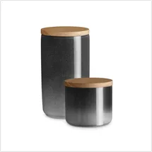 Springlane Keramik Vorratsdosen 2er Set – Misty Cliff Grau mit Holzdeckel – 900 ml & 380 ml Aufbewahrungsdosen für Kaffee, Tee, Müsli, Zucker
