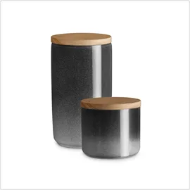 Springlane Keramik Vorratsdosen 2er Set – Misty Cliff Grau mit Holzdeckel – 900 ml & 380 ml Aufbewahrungsdosen für Kaffee, Tee, Müsli, Zucker