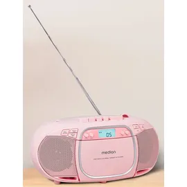 Medion E66476 Stereo Sound System (Boombox, CD-Player, MP3, Kassette, tragbarer Kassettenspieler für Kinder, UKW Radio, AUX, Kopfhörer, Netz & Batterie) Pink