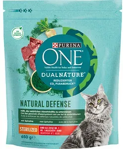 PURINA ONE® Katzen-Trockenfutter Dual Nature kastrierte Katze Rind und Spirulina 650,0 g