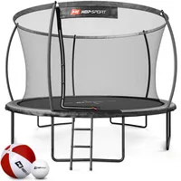 Hop-Sport Trampolin Outdoor Ø 305/366/427/488 cm - Trampolin mit innovativen, gebogenen Netzstangen, Sicherheitszertifikaten und Sicherheitsnetz (Grau/Schwarz, 366 cm)